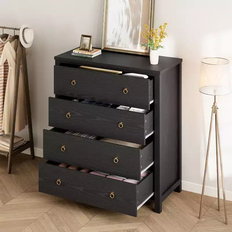 37 Farmhouse 4-Drawer Dresser, Tall Wood Storage Chest for Nursery & Bedroom, Versatile TV Stand for Living Room or Entryway