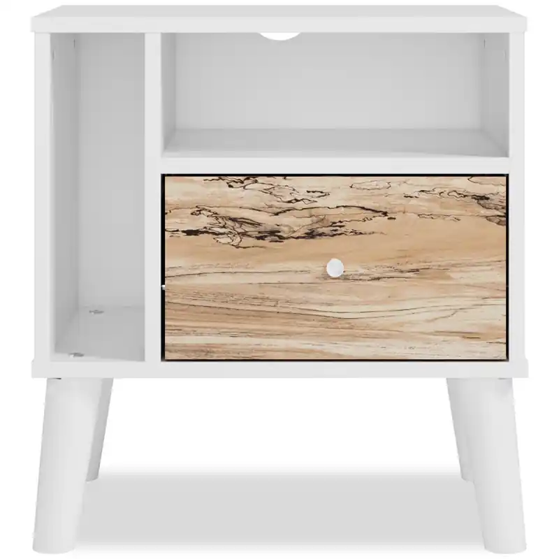 Bedside 1-Drawer Nightstand, 23.7W x 21.9H, Modern Mid-Century - Two-tone White & Natural