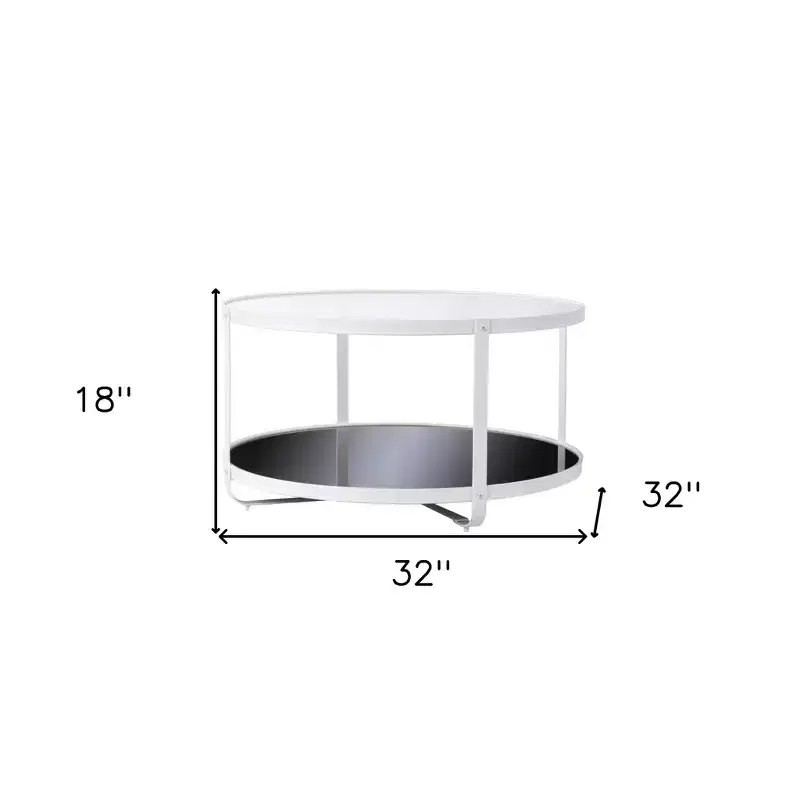 HomeRoots 32 White Glass And Metal Two Tier Round Coffee Table