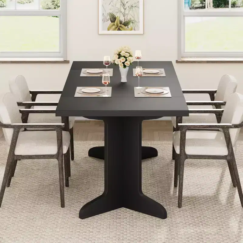 71-inch Dining Table for 6-8, Farmhouse Kitchen Table w/Large Tabletop, Rectangular Dinner Eating Table for Dining Room, Living Room