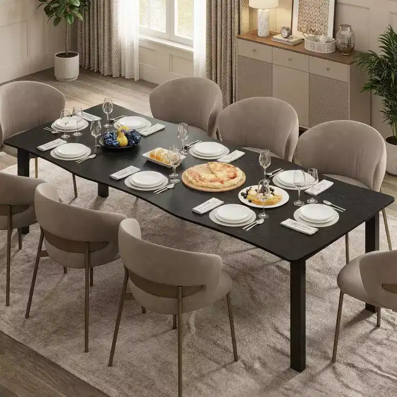 78.7 Wave Edge Dining Table - MDF Top with Metal Frame, Seats 6-8, Perfect for Kitchen/Dining Room