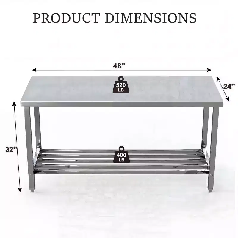 Stainless Steel Folding Prep Table, Heavy Duty Commercial Work Table with Adjustable Undershelf for Restaurant, Kitchen, Food Service, Space-Saving