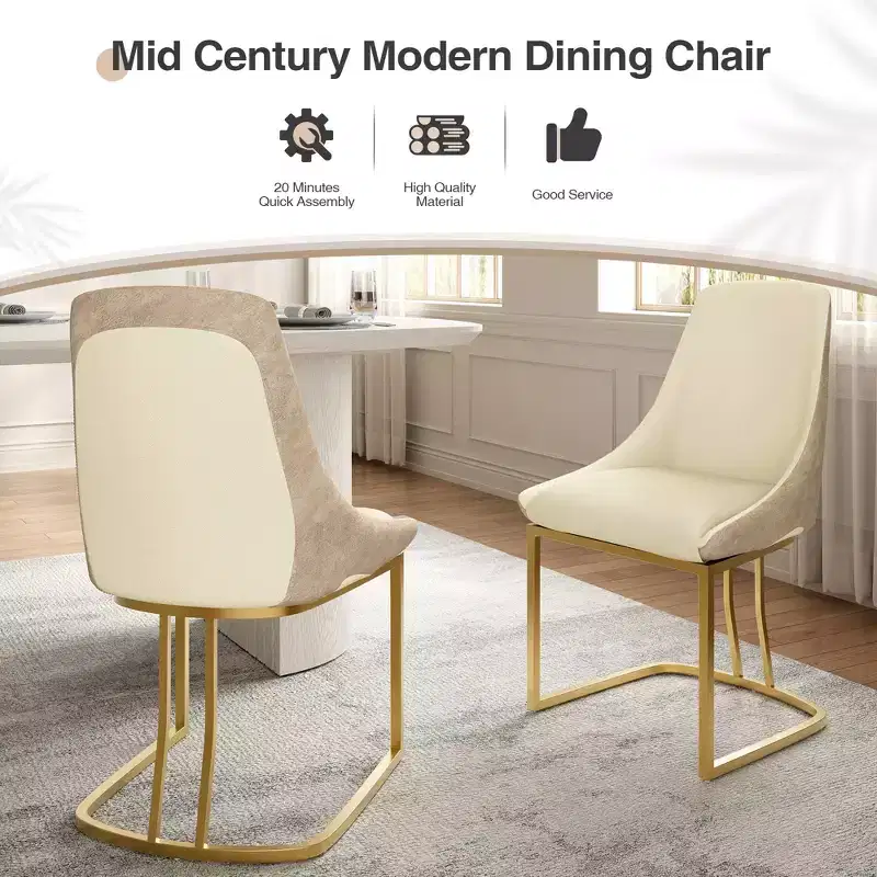CLIHOME Set of 2 Modern High Back Dining Chair with Metal Legs