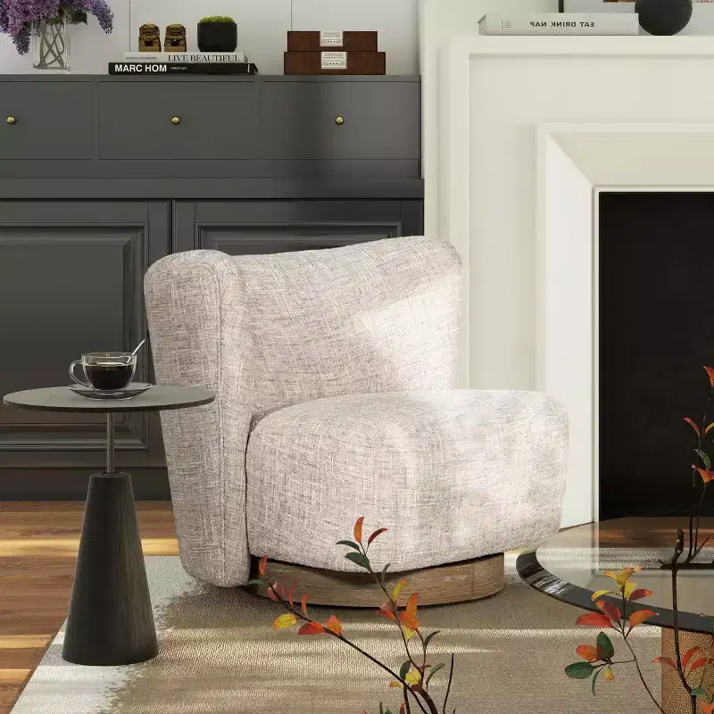 Modern Chenille Swivel Accent Chair with Returnable Base - Compact Upholstered Lounge Chair
