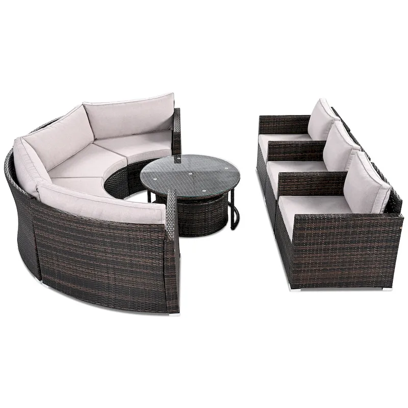 9-Piece Half-Moon Sectional Set with Nesting Table & Armchairs