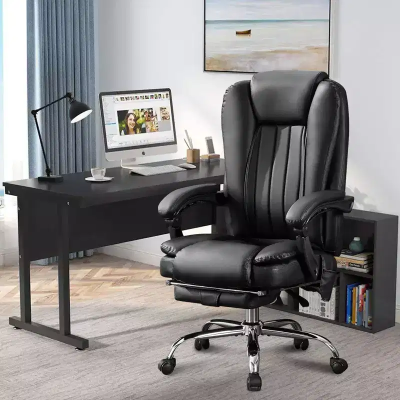 Okak Executive Message Chair with Heat and 6 Vibration Points, Computer Chair with Foot Rest and Padded Armrests, Desk Chair for Office, Study, Black