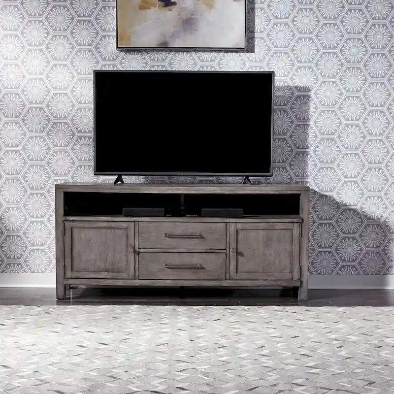 Modern Farmhouse Dusty Charcoal Distressed 66 Inch Entertainment Console