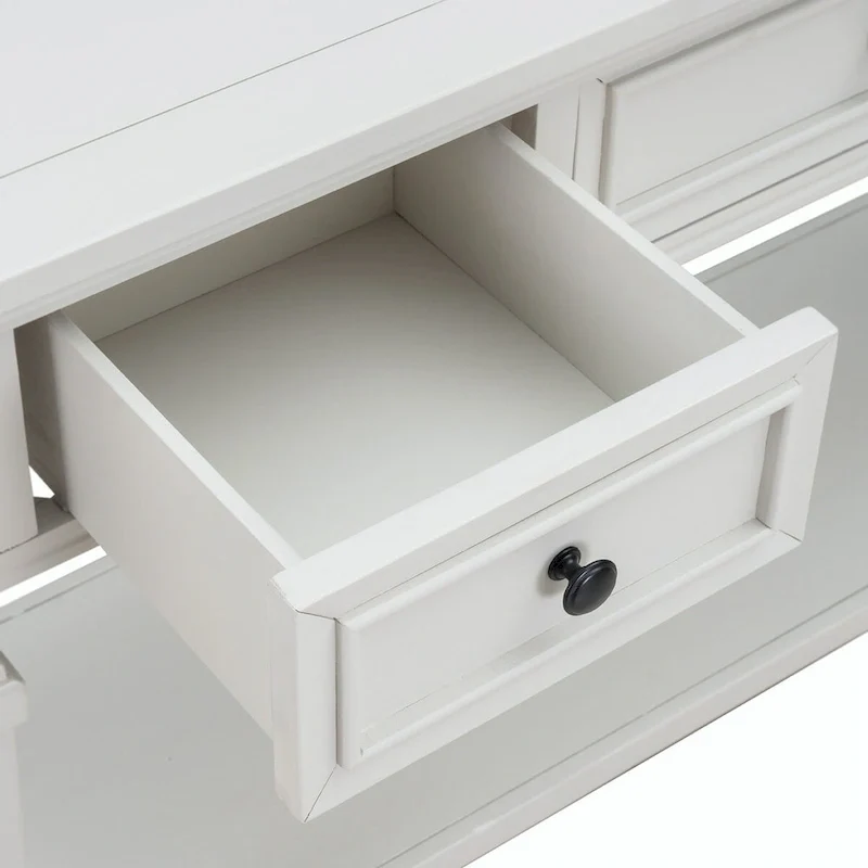 Retro Style Console Table with 3 Drawers and Open Bottom Shelf - Gray Wash