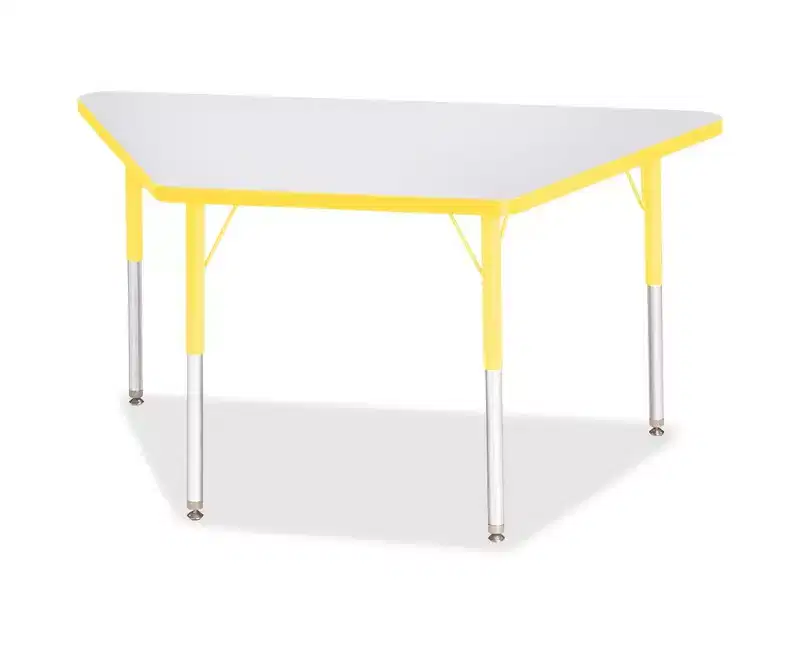 Jonti-Craft Berries Adult-Size Gray Laminate Trapezoid Table (24 x 48) in Yellow