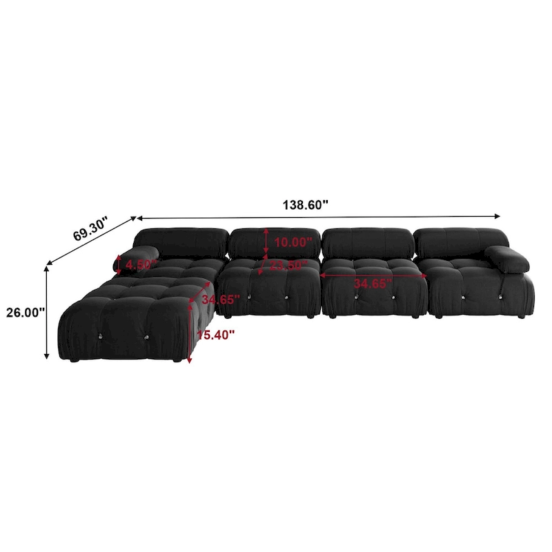 Black Velvet Upholstered Sectional Sofa