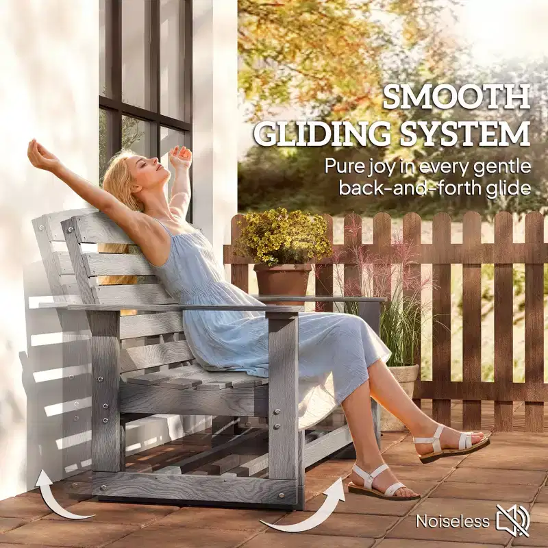 Patio Glider Bench w/ HDPE Slatted Double Rocking Chair