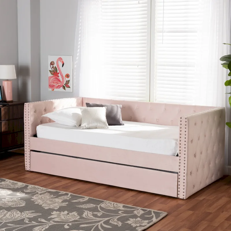 Larkin Modern Velvet Fabric Upholstered Daybed with Trundle