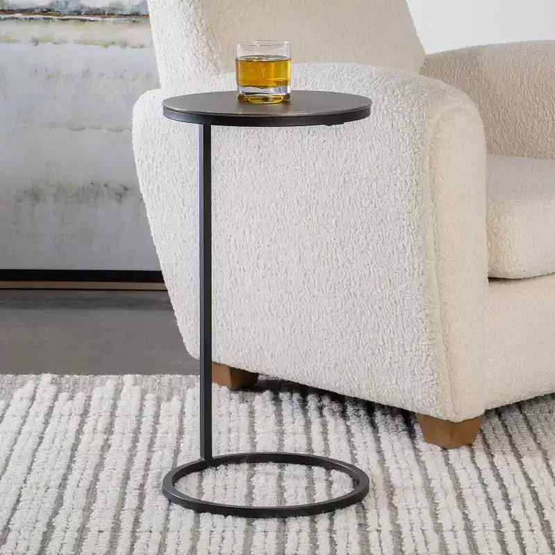 Uttermost Brunei 12 1/2W Aged Black Antique Nickel Round Accent Table