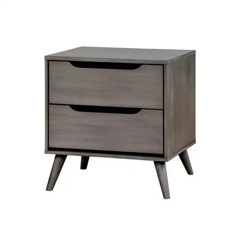 2 Drawer Wooden Nightstand with Cut Out Pulls, Gray