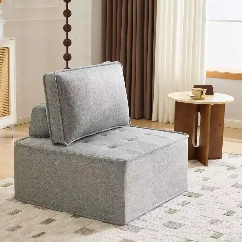 Light Gray Linen Modular Wood-Frame Sofa  Mix-&-Match for Small Spaces