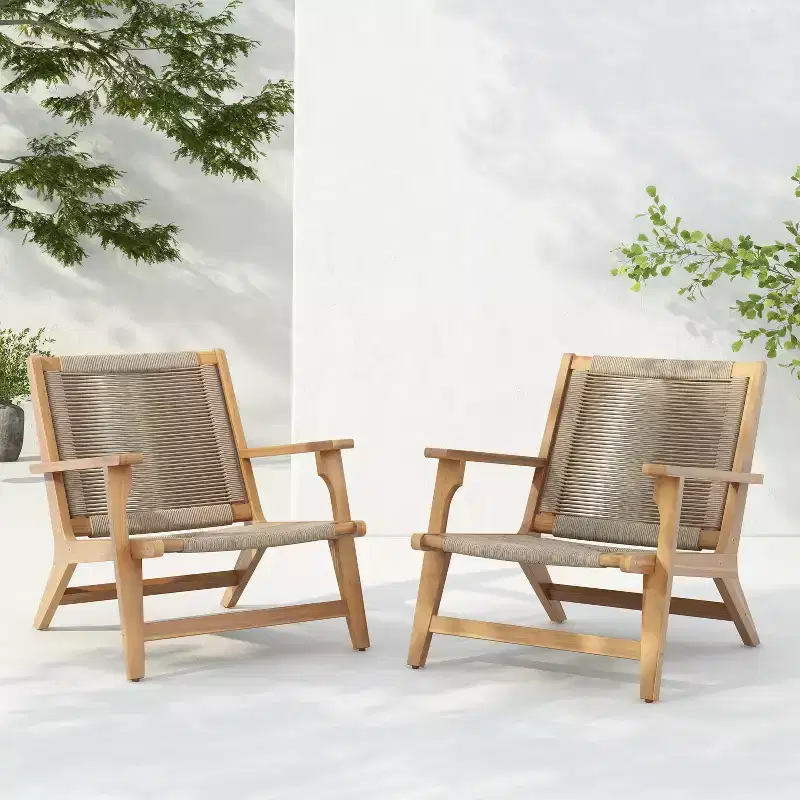 Christopher Knight Home Jana Outdoor Rope Weave Acacia Wood Lounge Accent Chair (Set of 2)