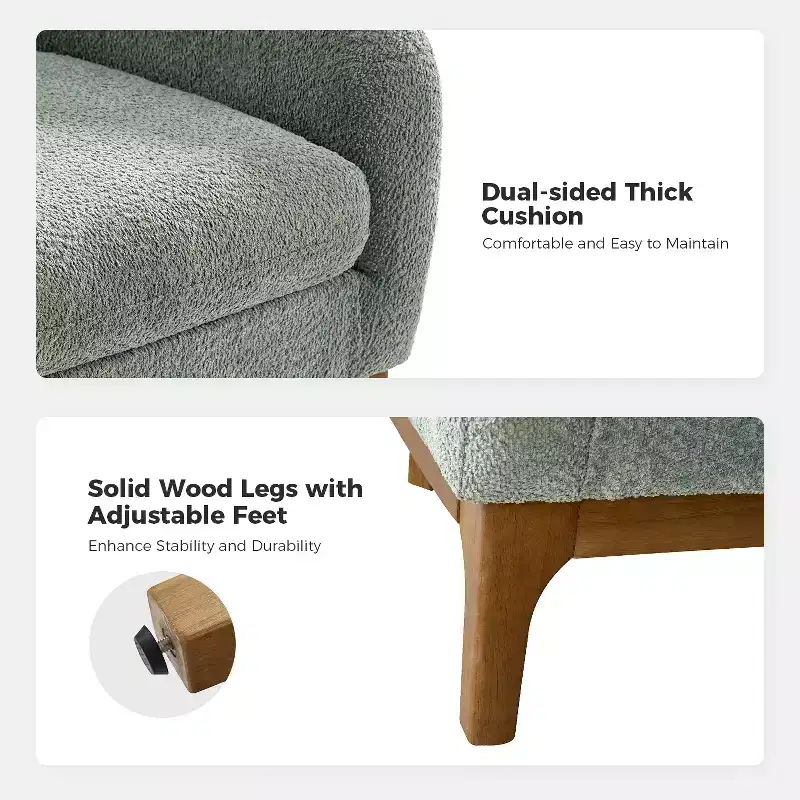Boucle Barrel Armchair Set of 2 Solid Wood Legs High-Density Foam Dual-Sided Cushion
