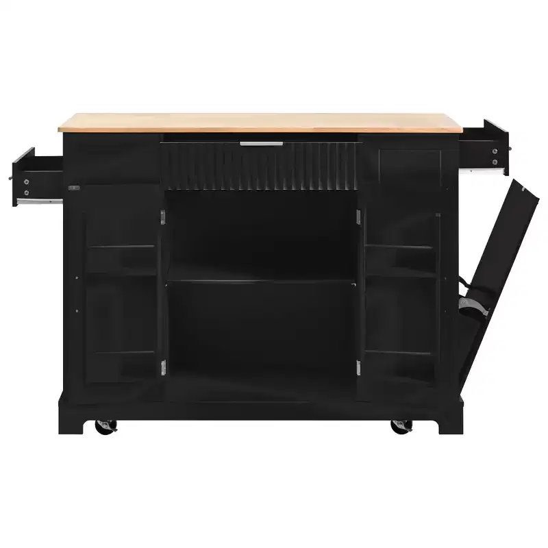 Whisen Classic Style Kitchen Islands on 5 Wheels with 3 Drawer and 3 Open Side Racks