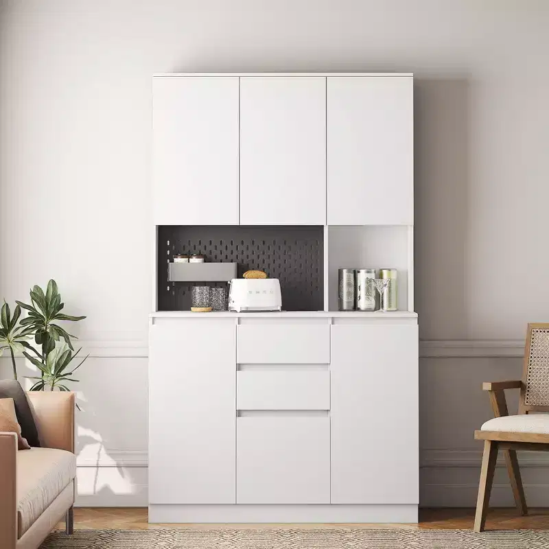 Okak 74 Freestanding Buffet Cabinet with Storage, Sideboard Cabinet Modern Pantry Cabinet with Microwave Stand & Charging Station