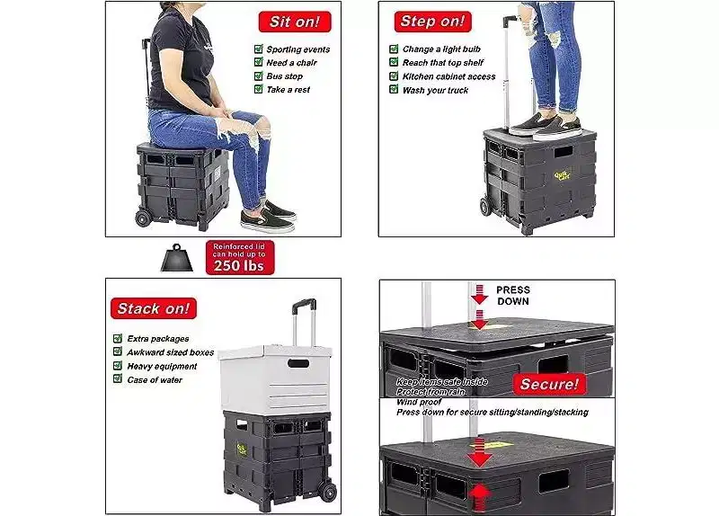 Quik Cart Sport Collapsible Rolling Wheels Crate For Teachers - 80 lbs Capacity