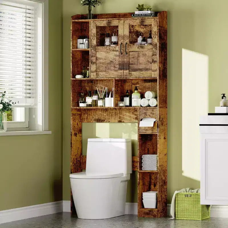 Farmhouse Over-The-Toilet Storage Cabinet with Barn Doors and Toilet Paper Holder
