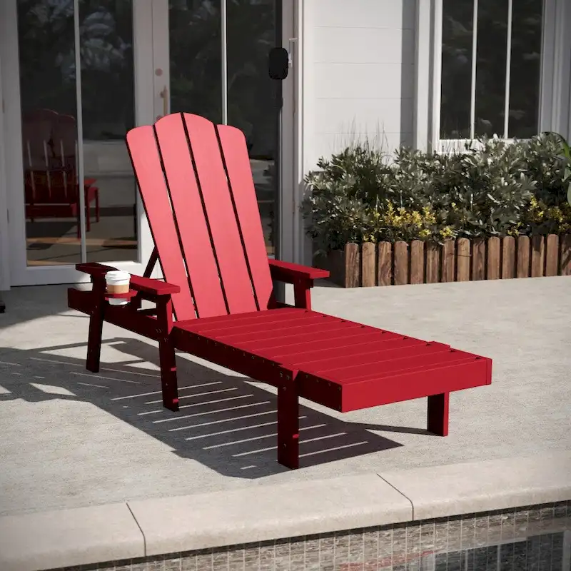 Set of 2 All-Weather Commercial Adjustable Lounge Chairs with Cupholders