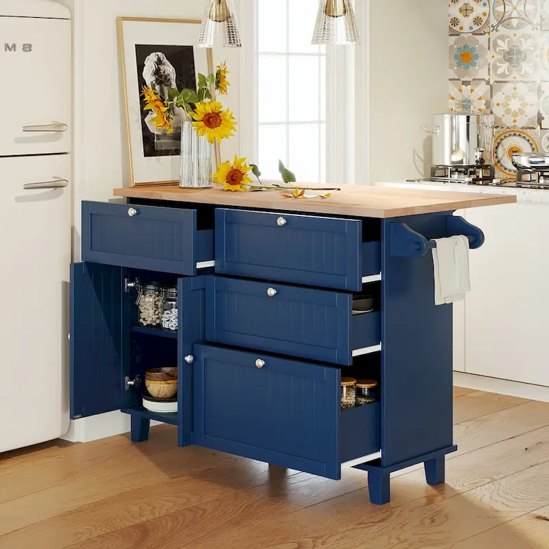 Topmax Farmhouse Kitchen Island Set With Drop Leaf And 2 Seatings