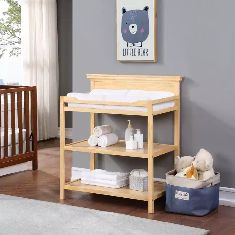 Universal Changing Table with Non-Toxic Finish and Open Shelves, Transitional Design