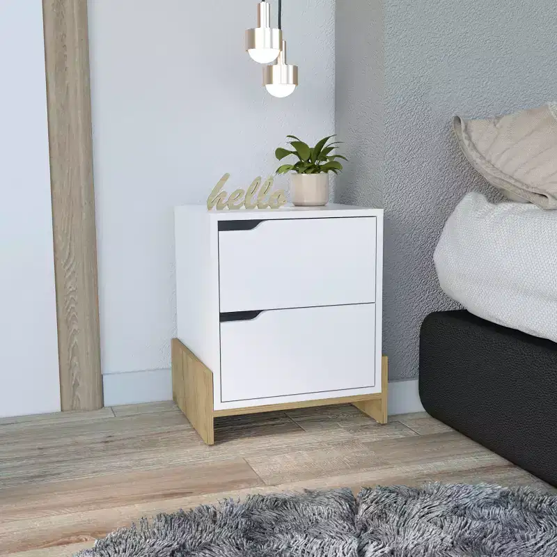 Nightstand, Bedside Table with 2 Drawers, Contemporary Style, Space-Saving