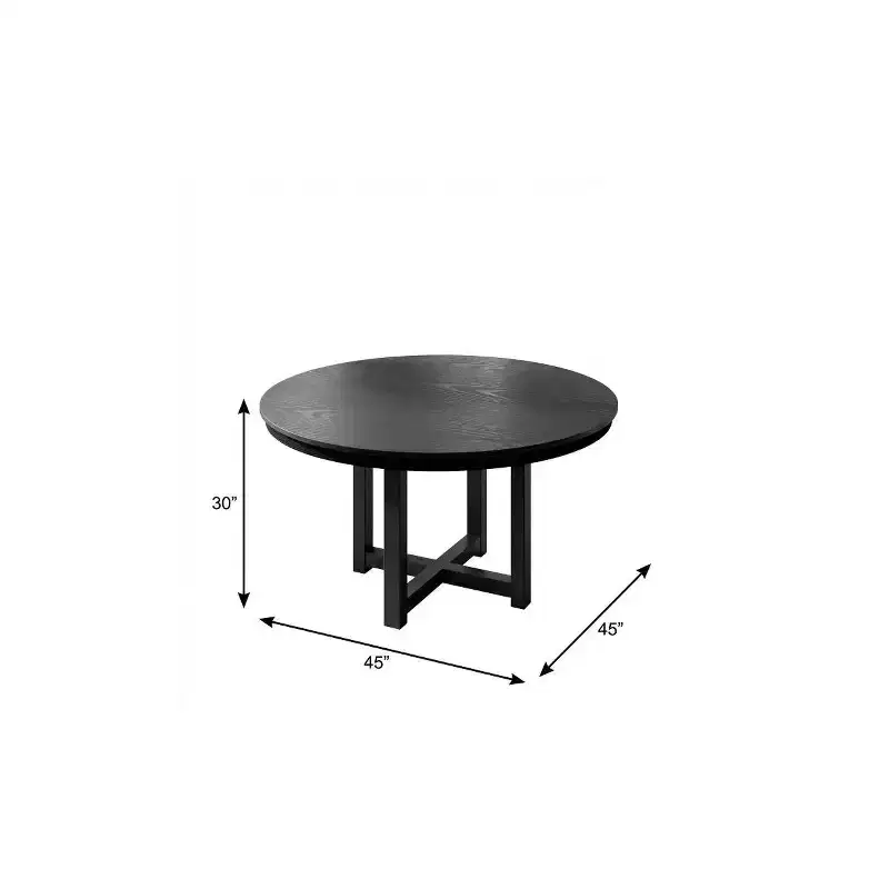 HomeRoots 45 Black Solid Wood Cross Leg Base Round Top Dining Table
