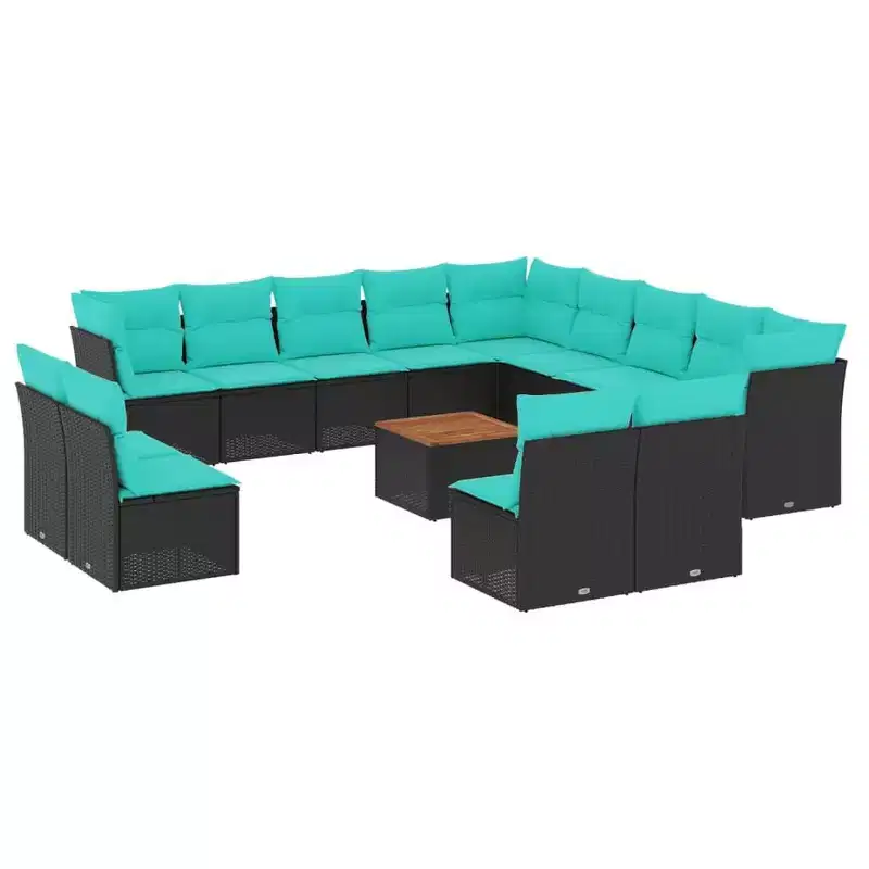 vidaXL 14 Piece Patio Sofa Set with Cushions Black Poly Rattan