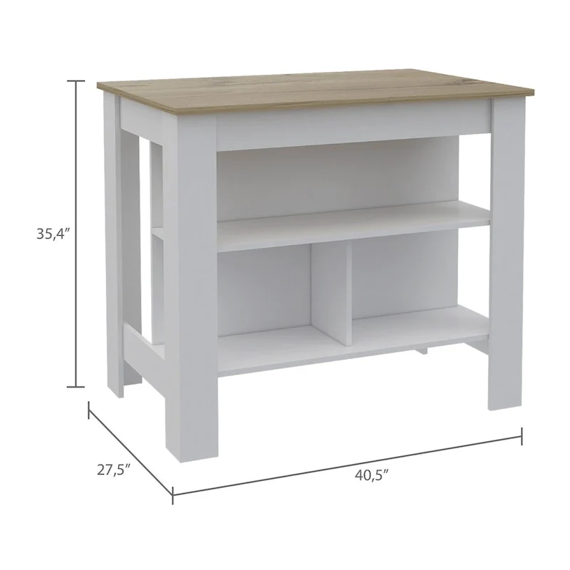 3-Shelf Kitchen Island White and Light Oak