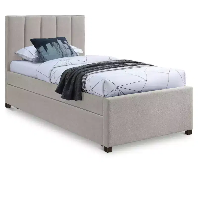 Meridian Furniture,Harper Linen Textured Fabric Twin Trundle Bed