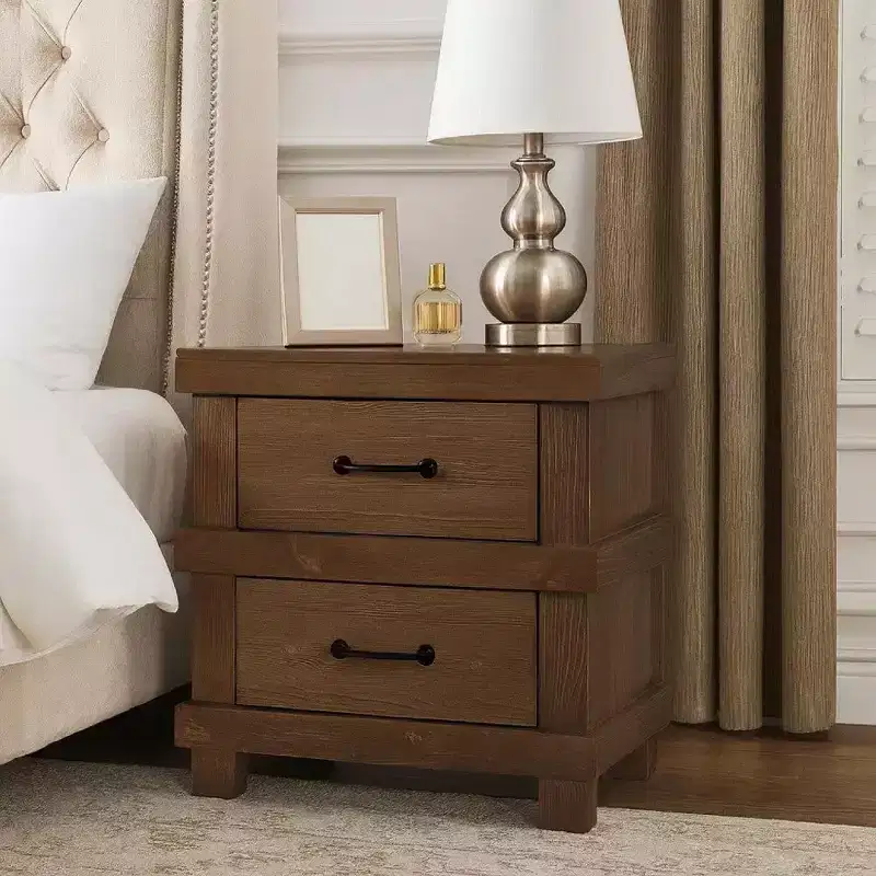 Drawer Nightstand With Metal Handle, Antique Oak