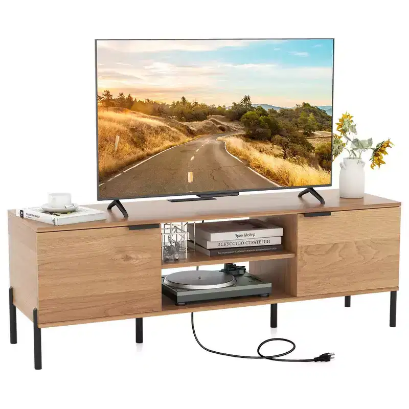 2-Door TV Stand with Charging Station for TVs up to 65 Inches