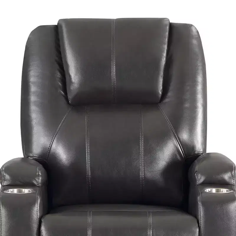 Power Lift Recliner Sofa with Cup Holders, Gunmetal Leather Aire, Pocket Coil Support