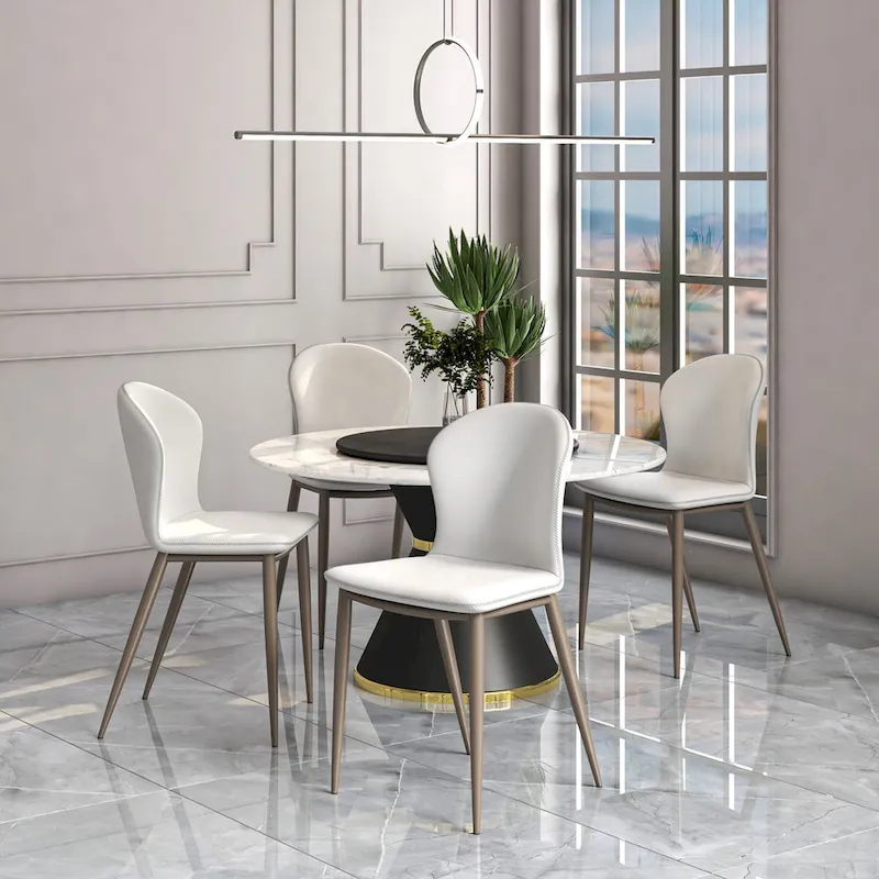 Mosaic Modern Upholstered Fabric Dining Chair with Metal Legs by LeisureMod