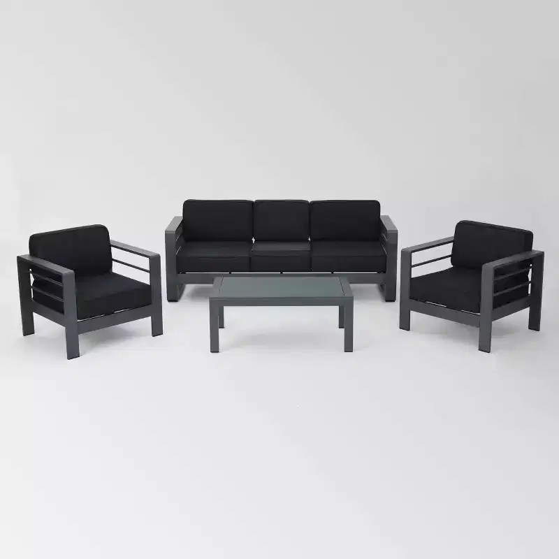 Cape Coral 4pc Aluminum Sofa Chat Set - Gray/Dark Gray - Christopher Knight Home: Outdoor Seating with Coffee Table