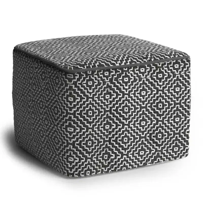 Square Woven PET Polyester Pouf Gray White Indoor Outdoor