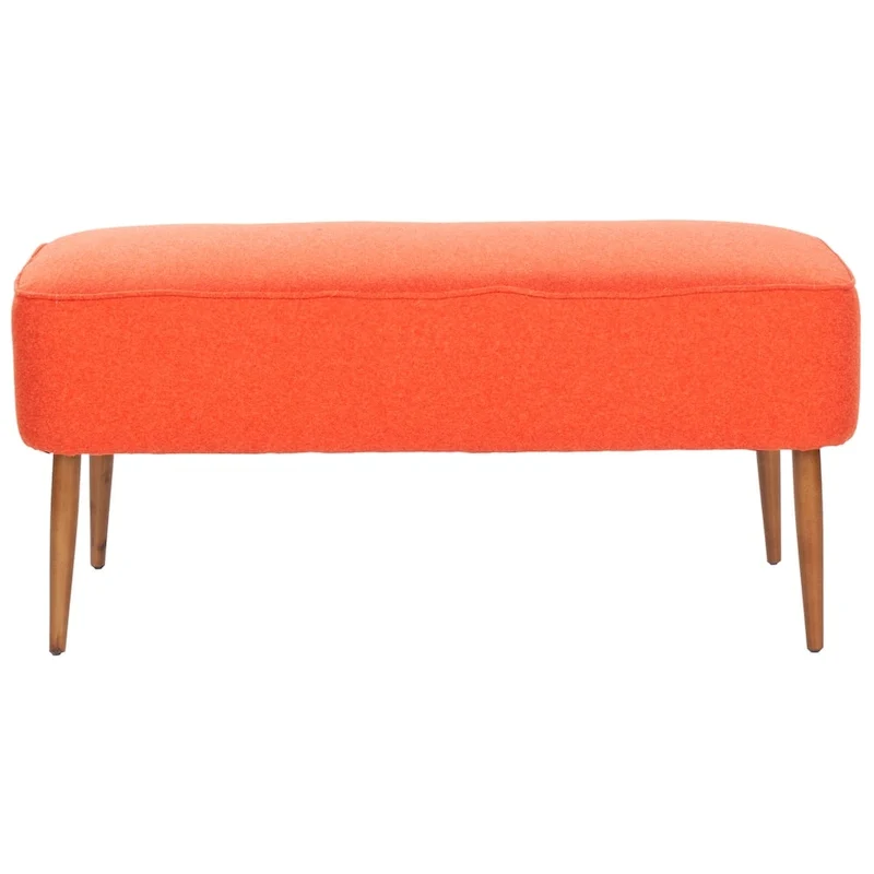 Mid Century Orange Wool Bench - 39.6 x 19.9 x 18.3