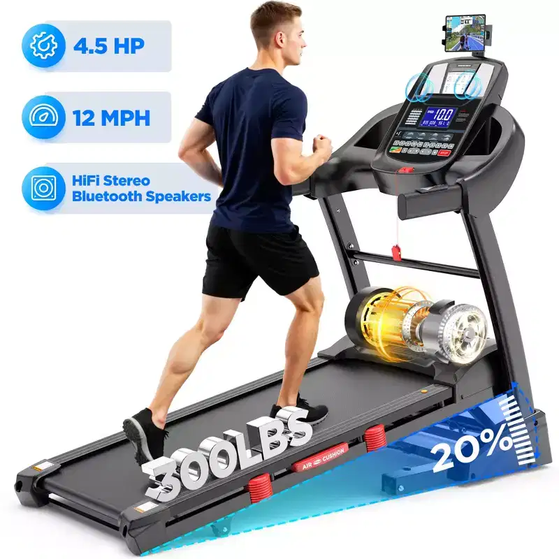 4.5HP Foldable Electric Treadmill Running Machine Exercise Home, Low Noise, 20% Auto Incline,300 Lb Capacity, Bluetooth