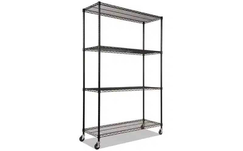 Alera NSF Certified 4-Shelf Wire Shelving Kit with Casters, 48w x 18d x 72h, Black