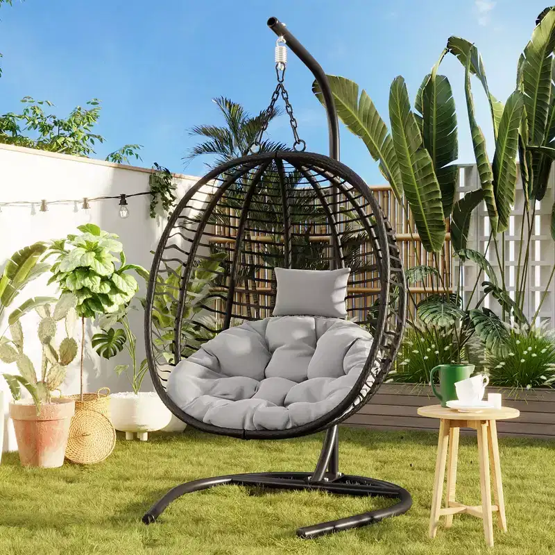 Whisen Single Person Folding Egg Chair with Stand, Hammock Swing Chair with Adjustable Anti-Slip Feet
