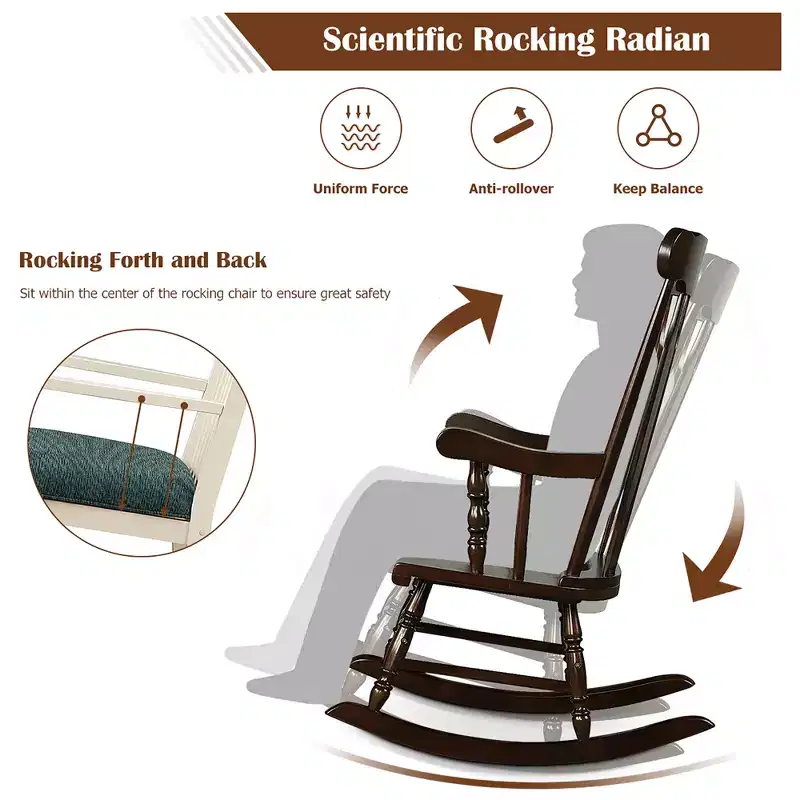 Costway Set of 2 Wood Rocking Chair Glossy Finish White\ Coffe