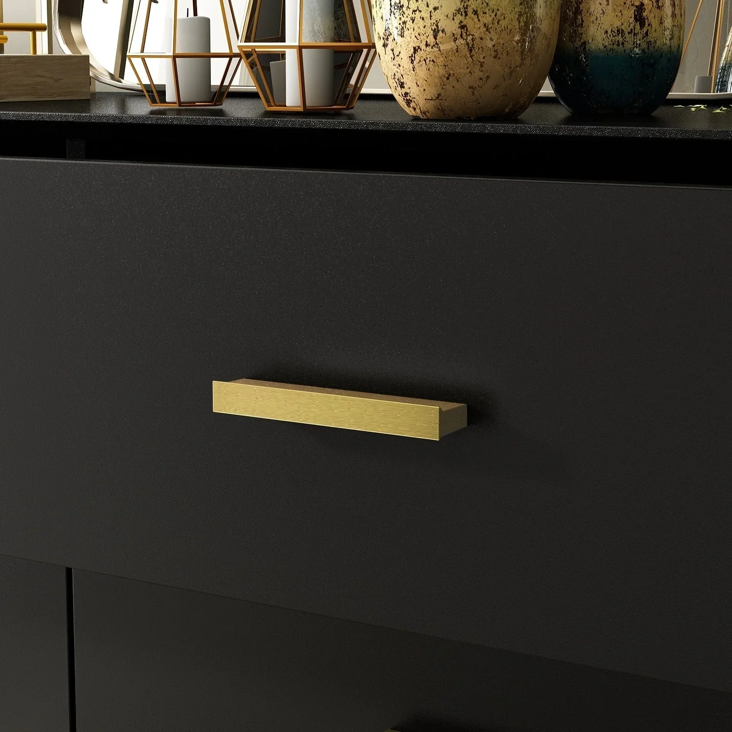 Timechee 6 Drawer 47.2W Double Dresser Solid Wood Legs Lacquer Chest