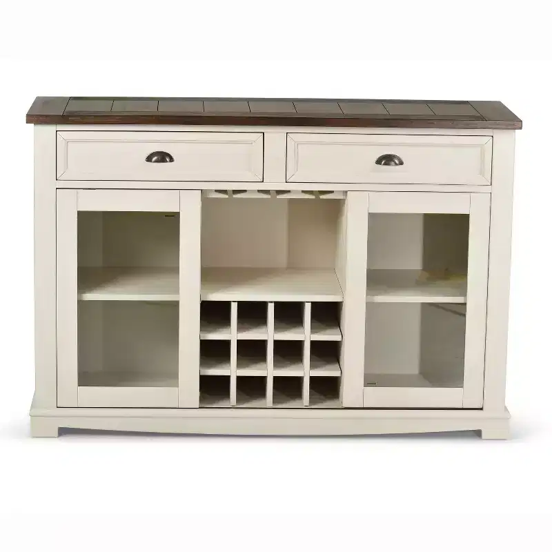 Server Two-Toned: Farmhouse Style Credenza with Glass Doors & Stemware Racks