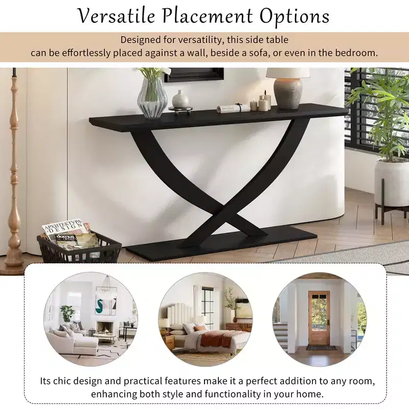 Whisen 57'' Modern Rustic Entryway Console Table, Accent Hallway Table, Slim Sofa Table with Cross-Leg Design, Sturdy Construction