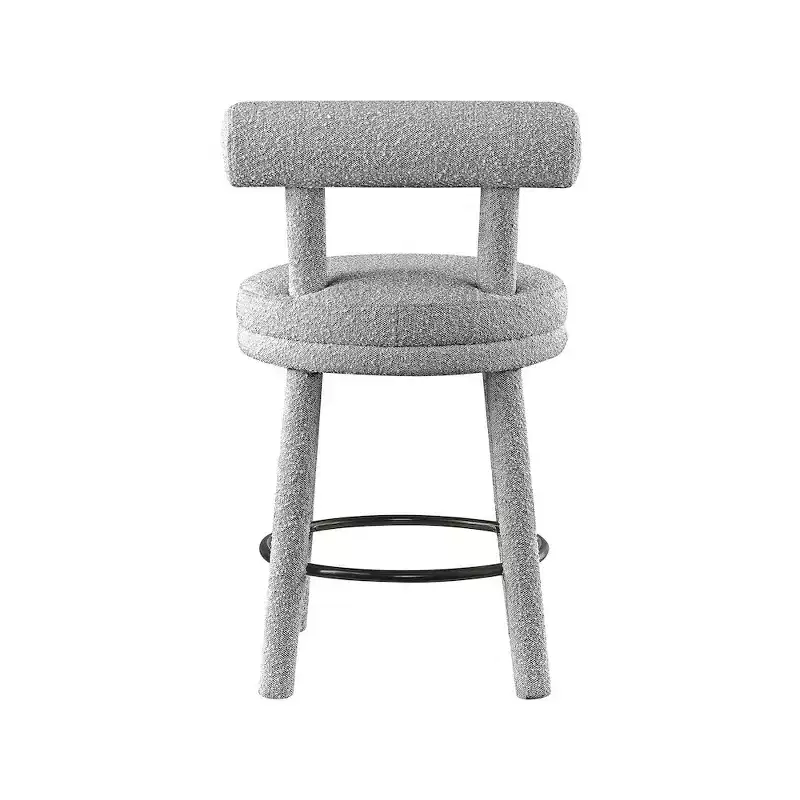 Grey Velvet Boucle Round Counter Stool, Set of 2