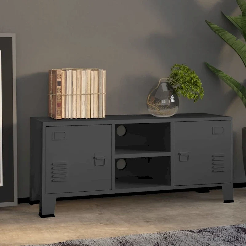 Industrial Metal TV Stand with 2 Doors and Storage Shelf - 41.3W