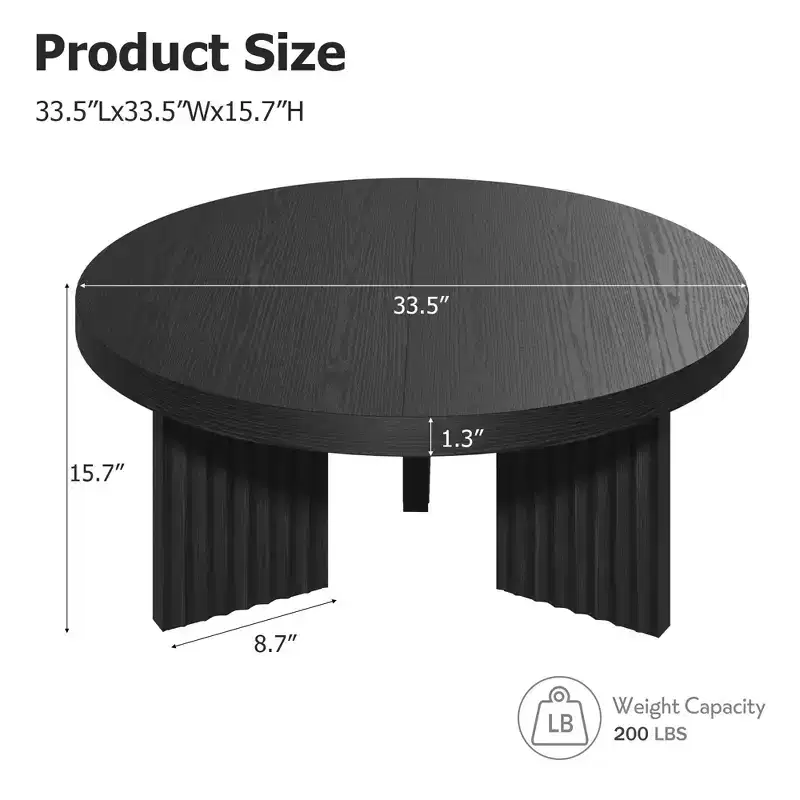 COZONY 33.4 Inch Small Round Coffee Table with Thick Top Fluted Legs Accent Center Table for Living Room Bedroom, Easy Assembly